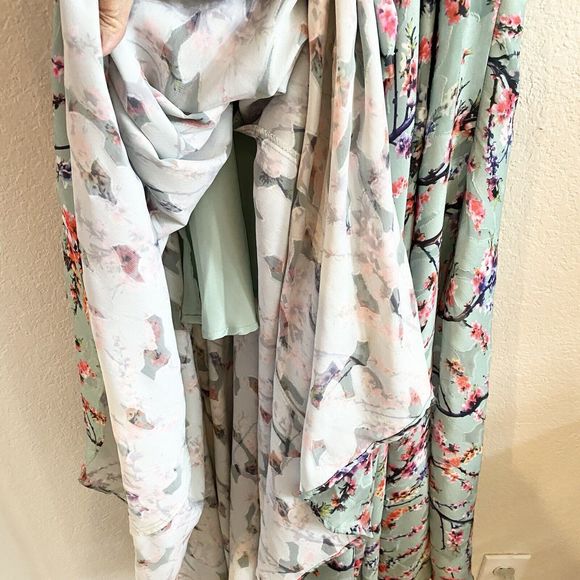 Darling London Size 8 Green Pink  Maxi Dress Sleeveless Floral Tie Back Lined - Picture 9 of 16